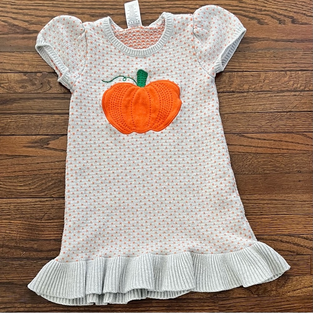 Gymboree Girls Pumpkin Fall Knit Short Sleeve Sweater Dress Orange Gray 4T